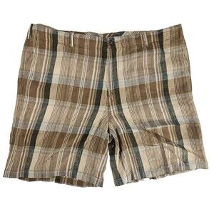 Lincs David Chu Plaid Check Linen Shorts Mens Size 42 Casual Weekend
